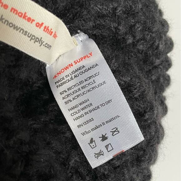 Known Supply Handmade Chunky Pom Knit Beanie Hat Black Fair Trade NWT - Picture 4 of 10